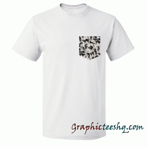 Real Stitched Creepy Cats Print Pocket tee shirt