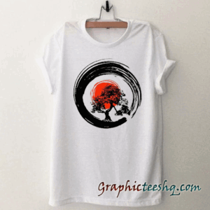 Bonsai Tree Japanese Calligraphy Rising Sun Zen tee shirt