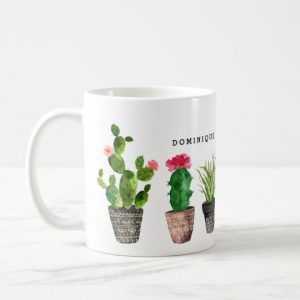 Boho Watercolor Succulents Pattern Personalized Ceramic Mug