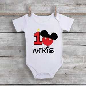 Custom Mickey Mouse Birthday Baby Onesie