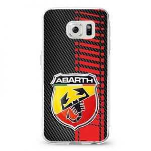 Fiat 500 Abarth logo on a field of simulated Carbon Fiber Red Racing Stripes Design Cases iPhone, iPod, Samsung Galaxy