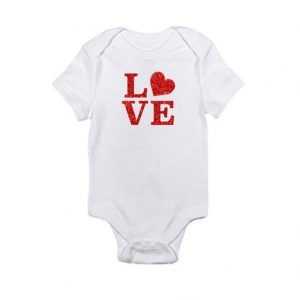 LOVE With Red Glitter and Heart Baby Onesie