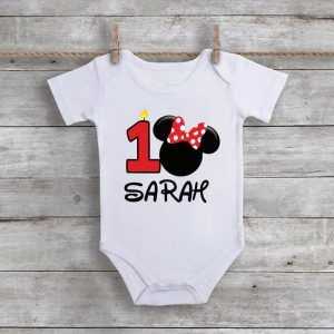 Minnie Mouse 1st Birthday Baby Onesie