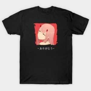 Zero Two from Darling in The Franxx Arigatou tee shirt