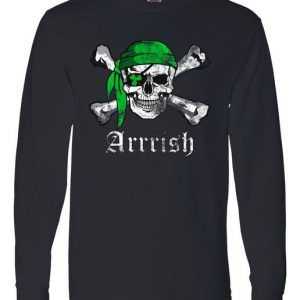 Arrrish Irish Pirate Skull Clover Long Sleeve tee shirt
