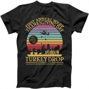 WKRP Thanksgiving Turkey Drop Funny Retro tee shirt