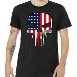 Autism Awareness American Skull tee shirt