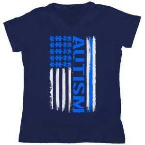 USA Autism Awareness Puzzle Flag Women's V-Neck tee shirt