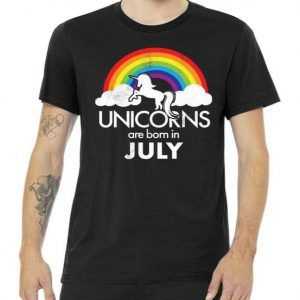 Unicorns Are Born In July Rainbow Retro tee shirt