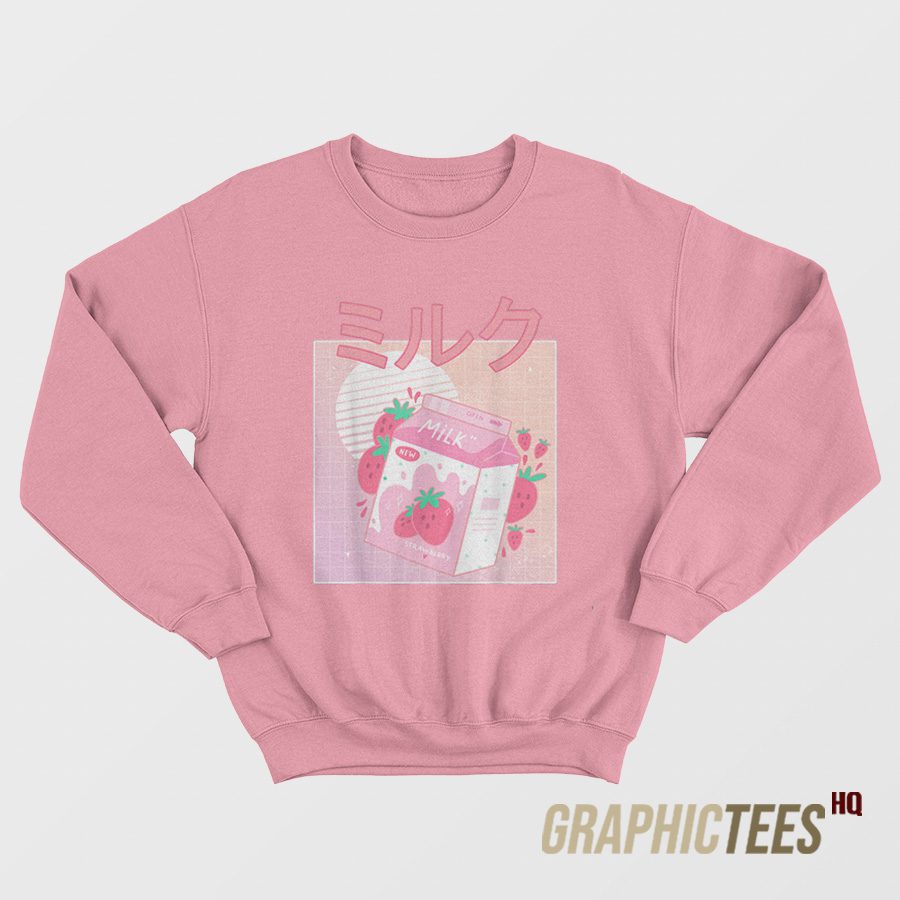 Japanese Kawaii Strawberry Milk Shake Carton Sweatshirt Japanese Kawaii Strawberry Milk Shake Carton Sweatshirt