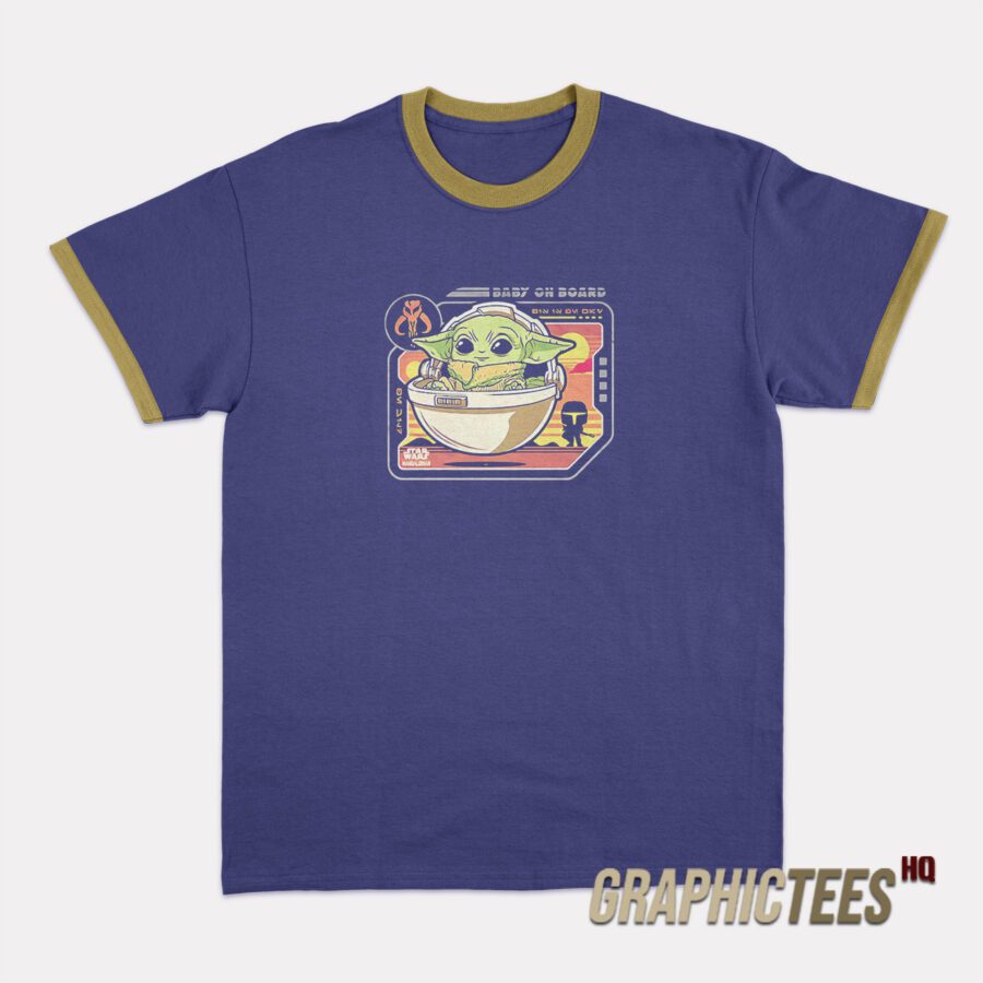 Star Wars Baby Yoda Baby On Board Ringer T-Shirt Star Wars Baby Yoda Baby On Board Ringer T-Shirt