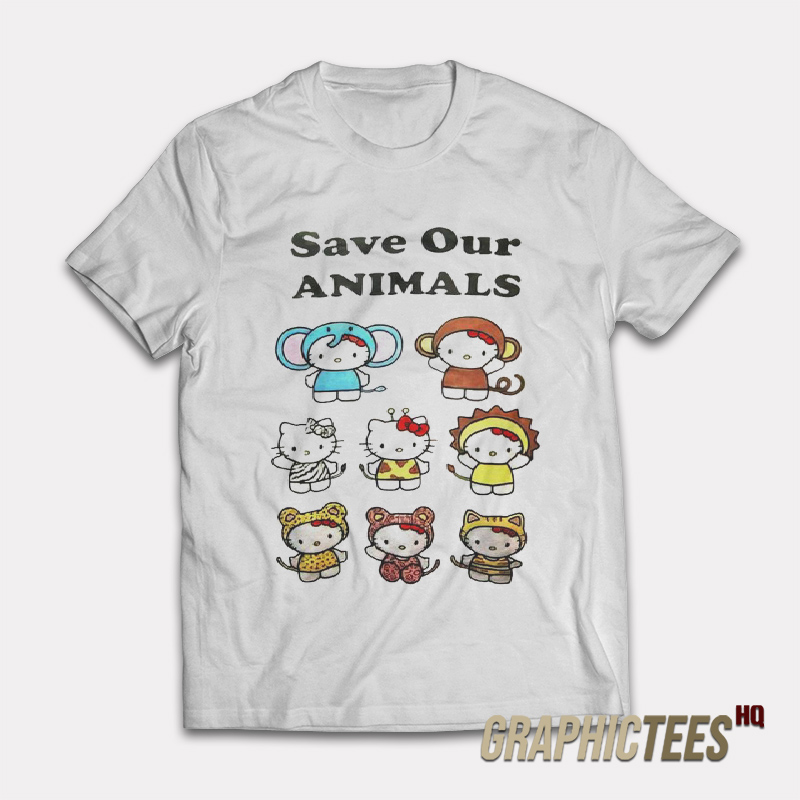 Pamela Anderson Save Our Animals Hello Kitty T-Shirt Pamela Anderson Save Our Animals Hello Kitty T-Shirt