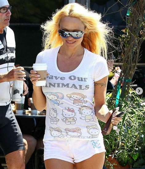 Pamela Anderson Save Our Animals Hello Kitty T-Shirt Pamela Anderson Save Our Animals Hello Kitty T-Shirt